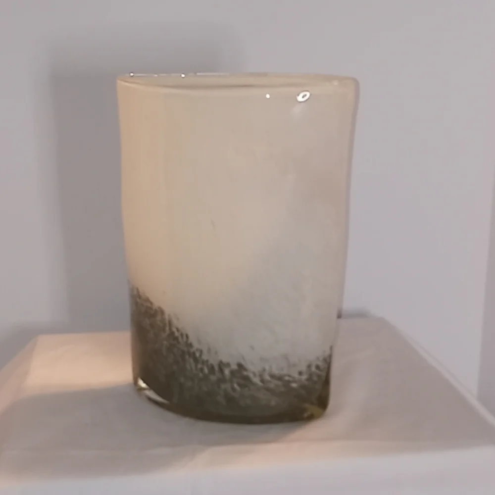 Unique Thick Glass 1990's Vintage Grey & White  Vase Centerpeice Heavy Tall